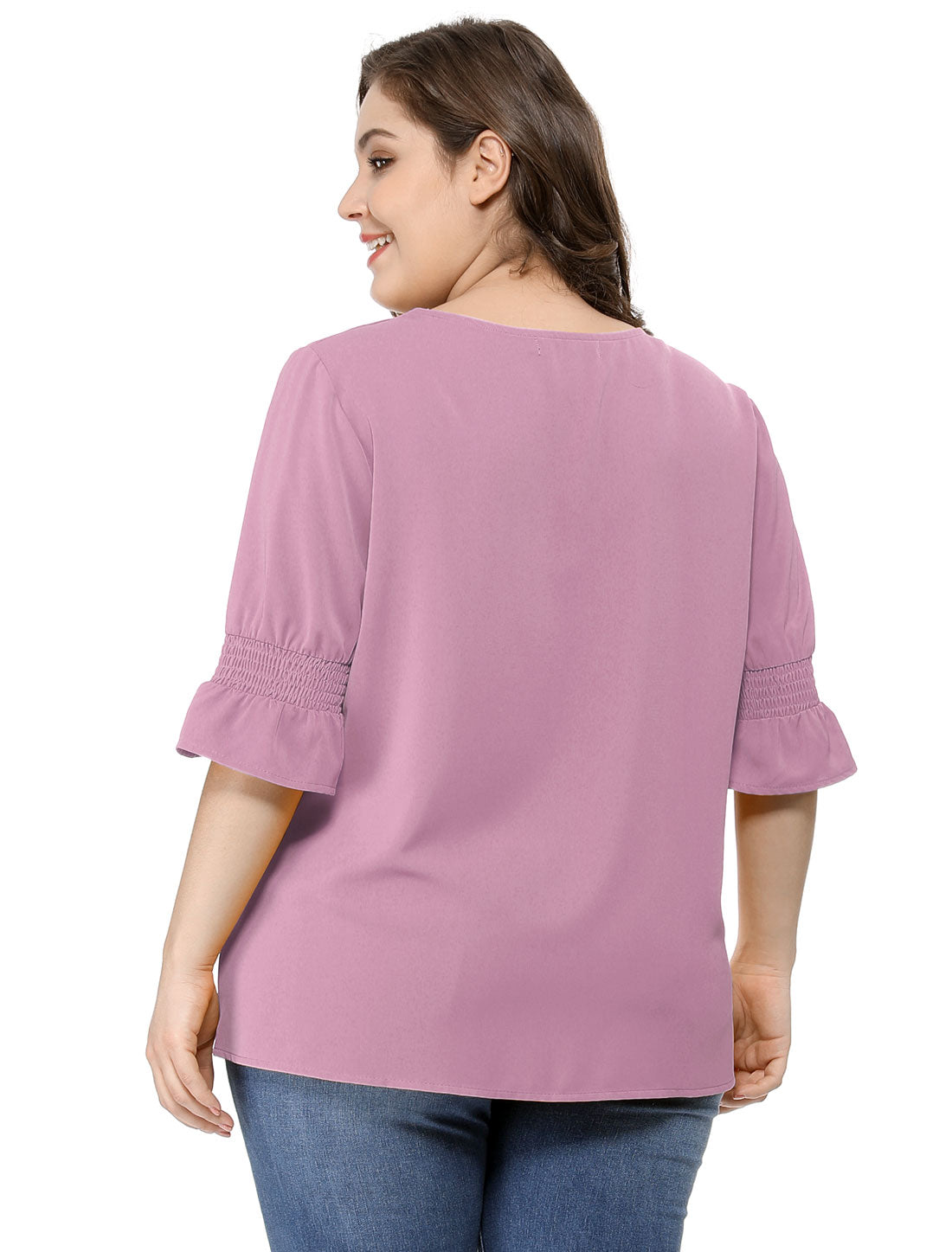 Women's Plus Size Ruffle Blouse V Neck Smocked Sleeves Top