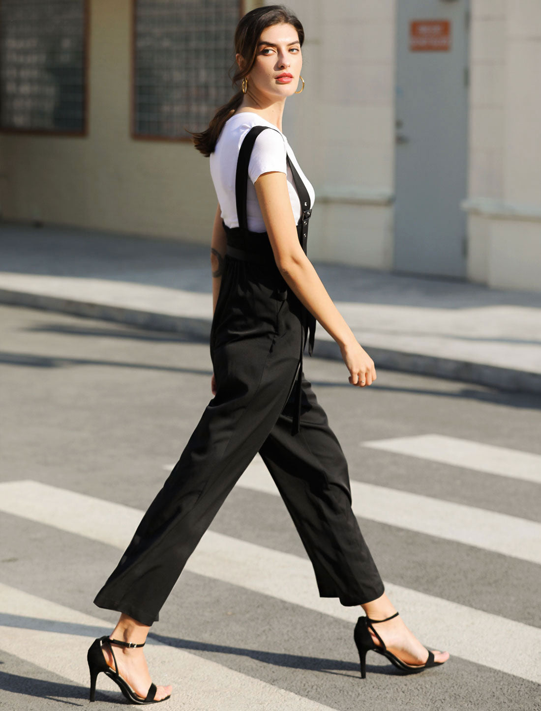Women's Wide Leg Overalls Loose Fit Belted High Waist Suspenders Jumpsuits