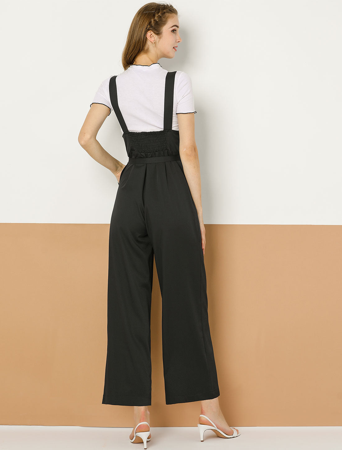 Women's Wide Leg Overalls Loose Fit Belted High Waist Suspenders Jumpsuits