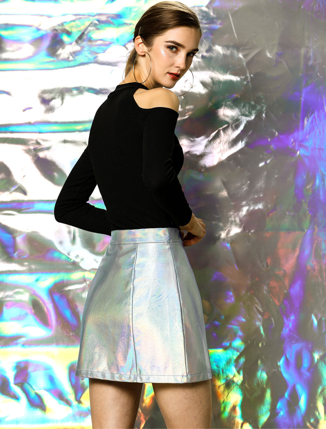 Women's Mini Skirt Shiny High Waist Zipper Short Skirt Partywear
