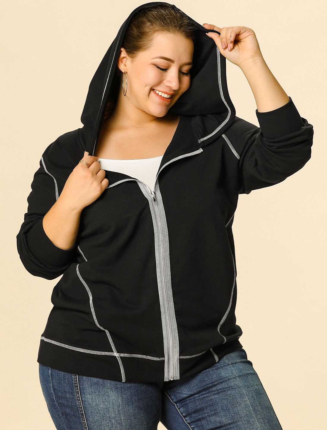 Women's Plus Size Jacket Zip Front Long Sleeve with Pockets Hoodie Jackets