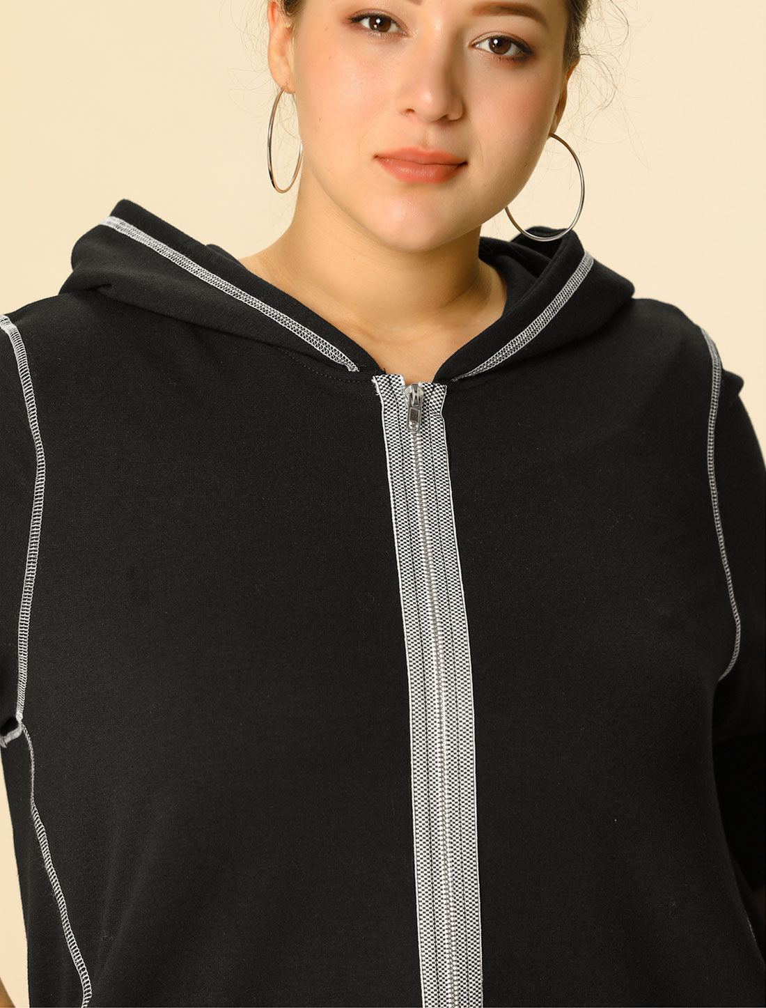 Women's Plus Size Jacket Zip Front Long Sleeve with Pockets Hoodie Jackets