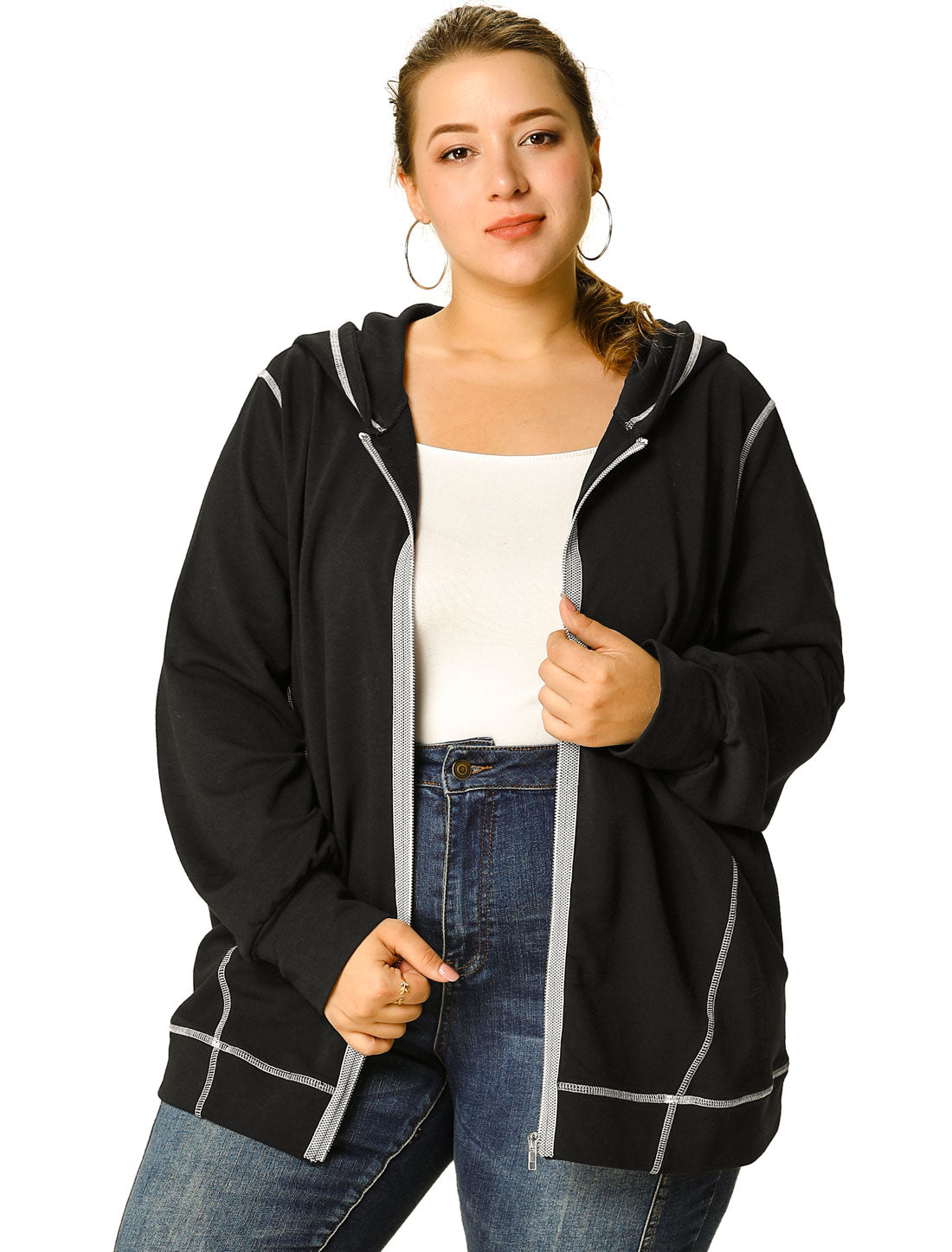 Women's Plus Size Jacket Zip Front Long Sleeve with Pockets Hoodie Jackets