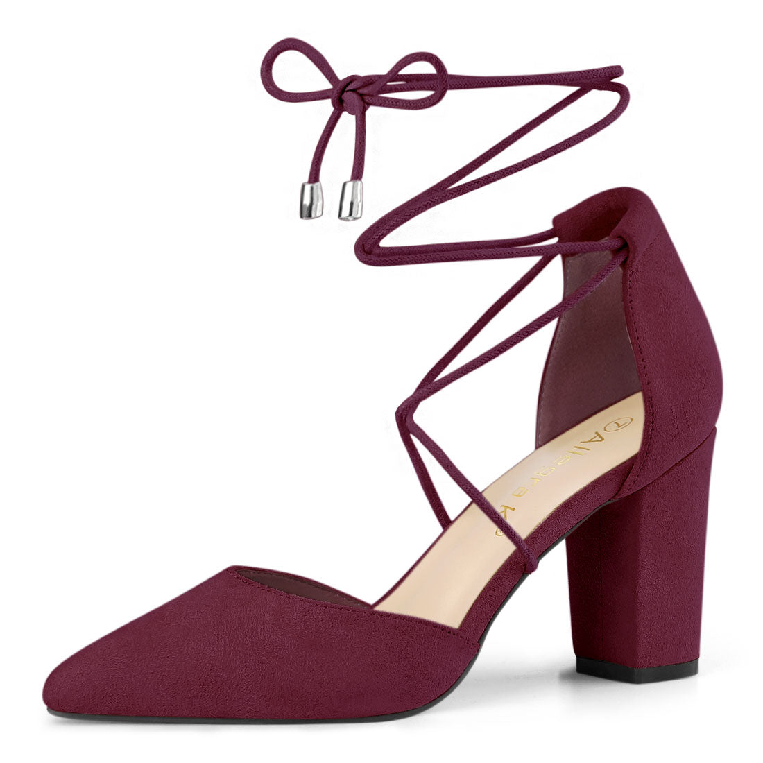 Zapatos de tacón grueso con cordones y punta puntiaguda para mujer