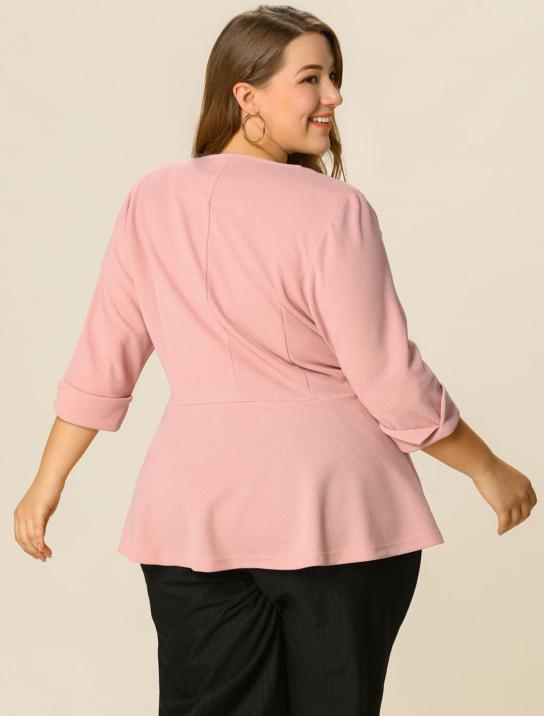 Women's Plus Size Casual Work Office Blazers Notched Lapel Button Peplum Blazer