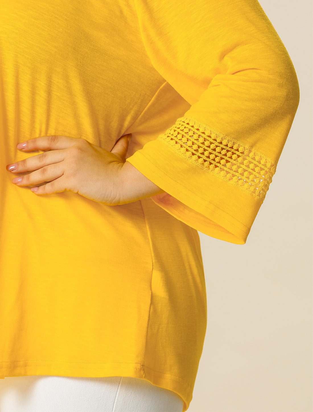 Women's Plus Size Tops Long Sleeve Crochet Panel Hollow Out Pleated Tunics Blouse