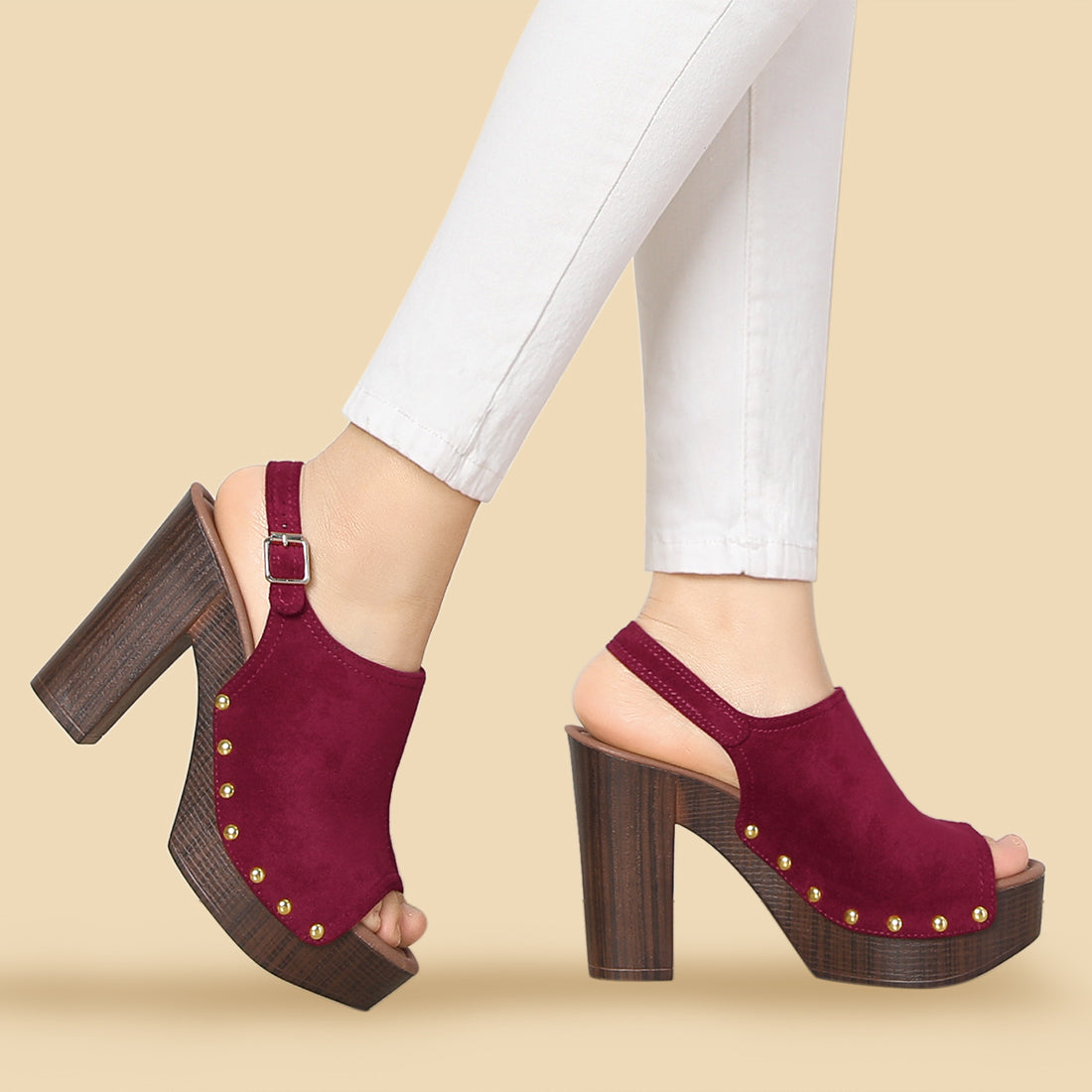 Sandalias de tacón grueso con plataforma y tira trasera para mujer