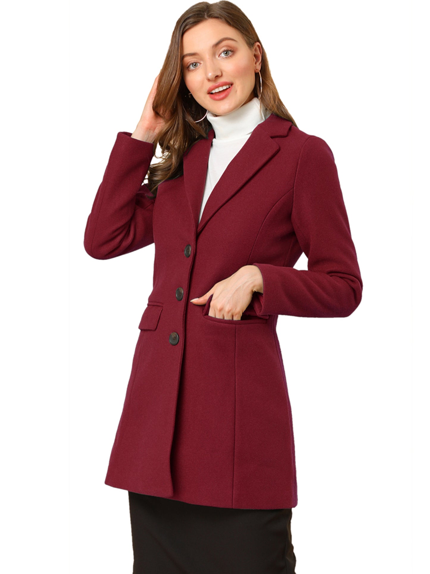Women's Winter Coats Single Breasted Long Trench Coat Jackets, Deep Colors