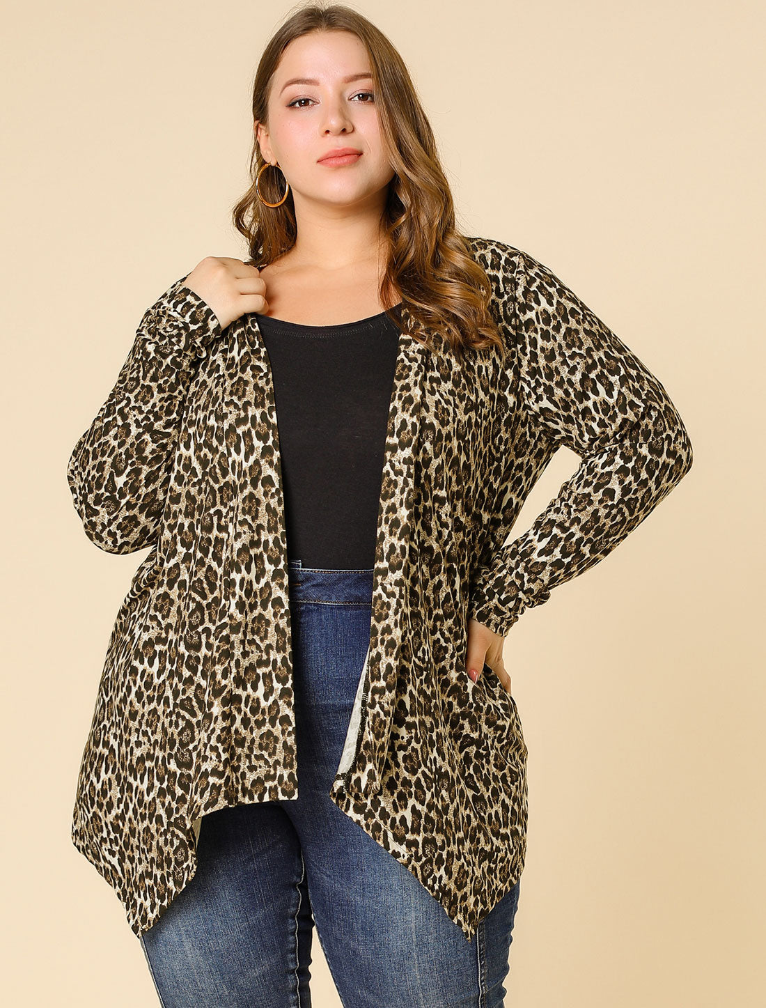 Women's Plus Size Cardigans Open Front Asymmetric Hem Printed Lightweight Jacket Fall Knit Cardigan