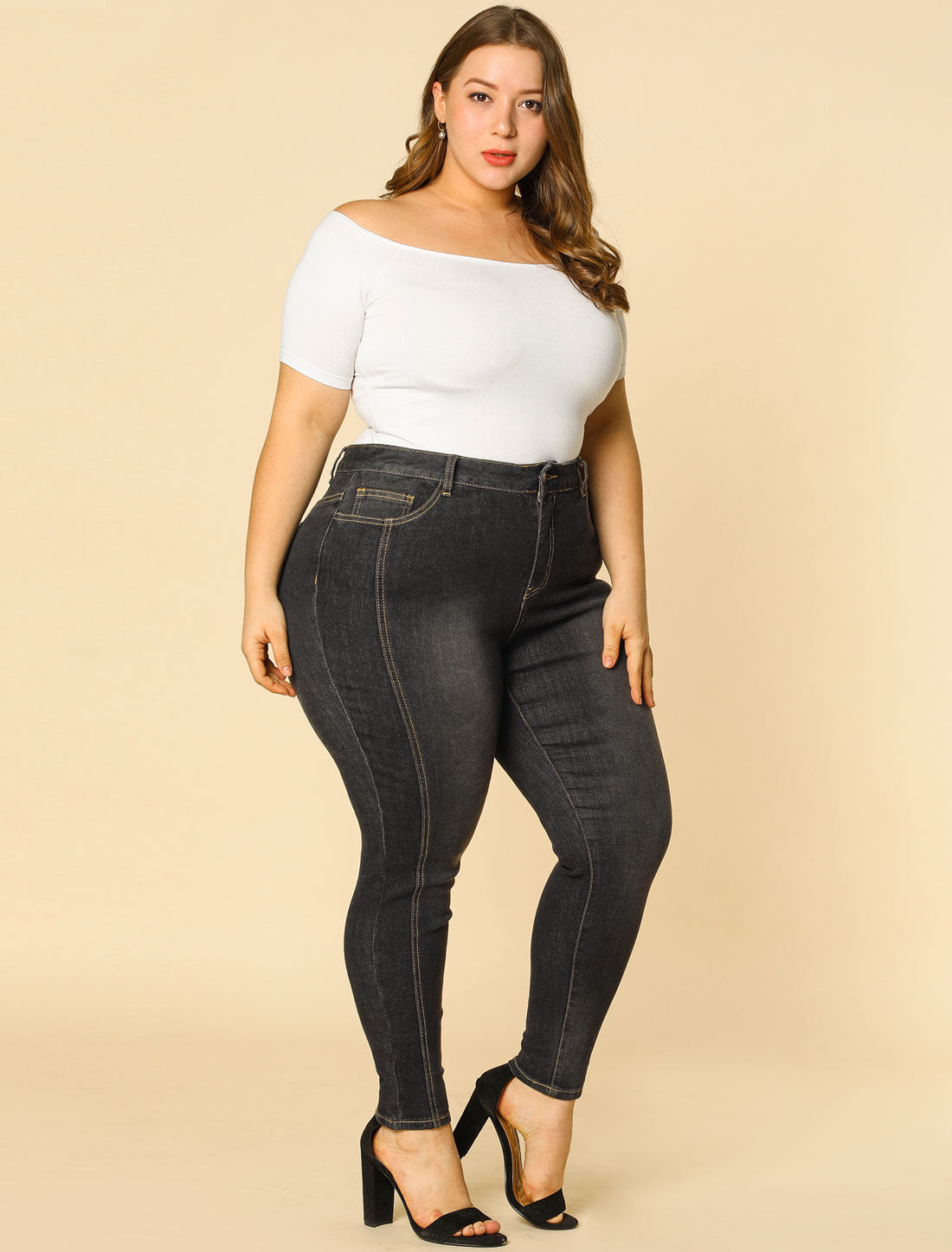Women's Plus Size Jeans Mid Rise Stretch Washed Skinny Jeans Casual Denim Jeggings