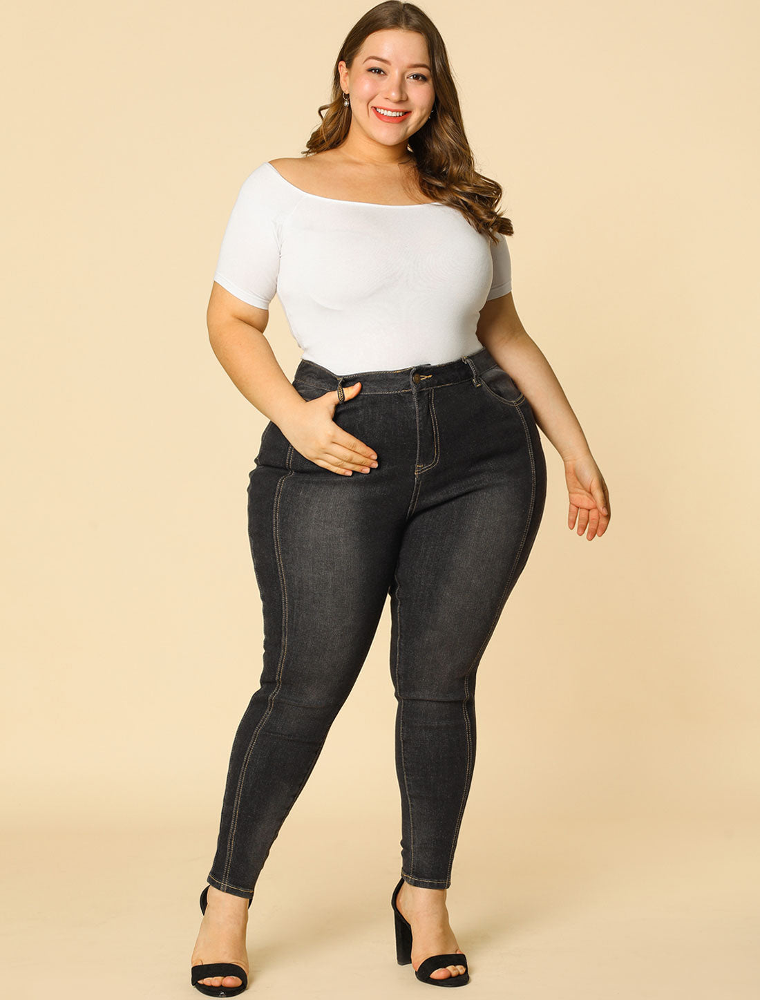 Women's Plus Size Jeans Mid Rise Stretch Washed Skinny Jeans Casual Denim Jeggings