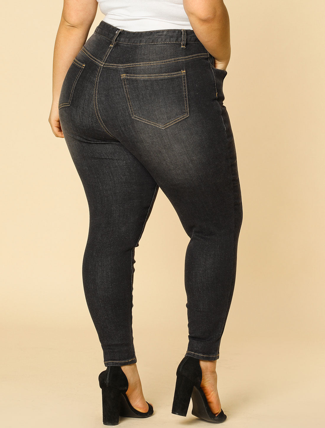 Women's Plus Size Jeans Mid Rise Stretch Washed Skinny Jeans Casual Denim Jeggings
