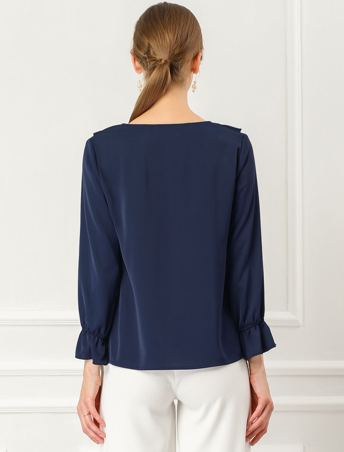 Women's Ruffle Blouse Elegant V Neck Long Sleeve Casual Dressy Top