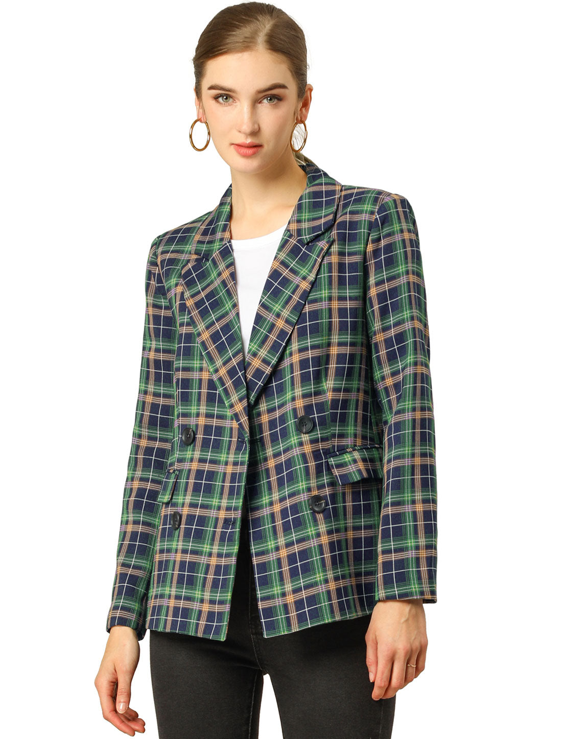 Women's Notched Lapel Double Breasted Blazer Jacket