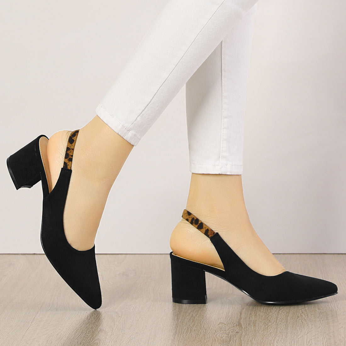 Zapatos de tacón de bloque con punta puntiaguda para mujer