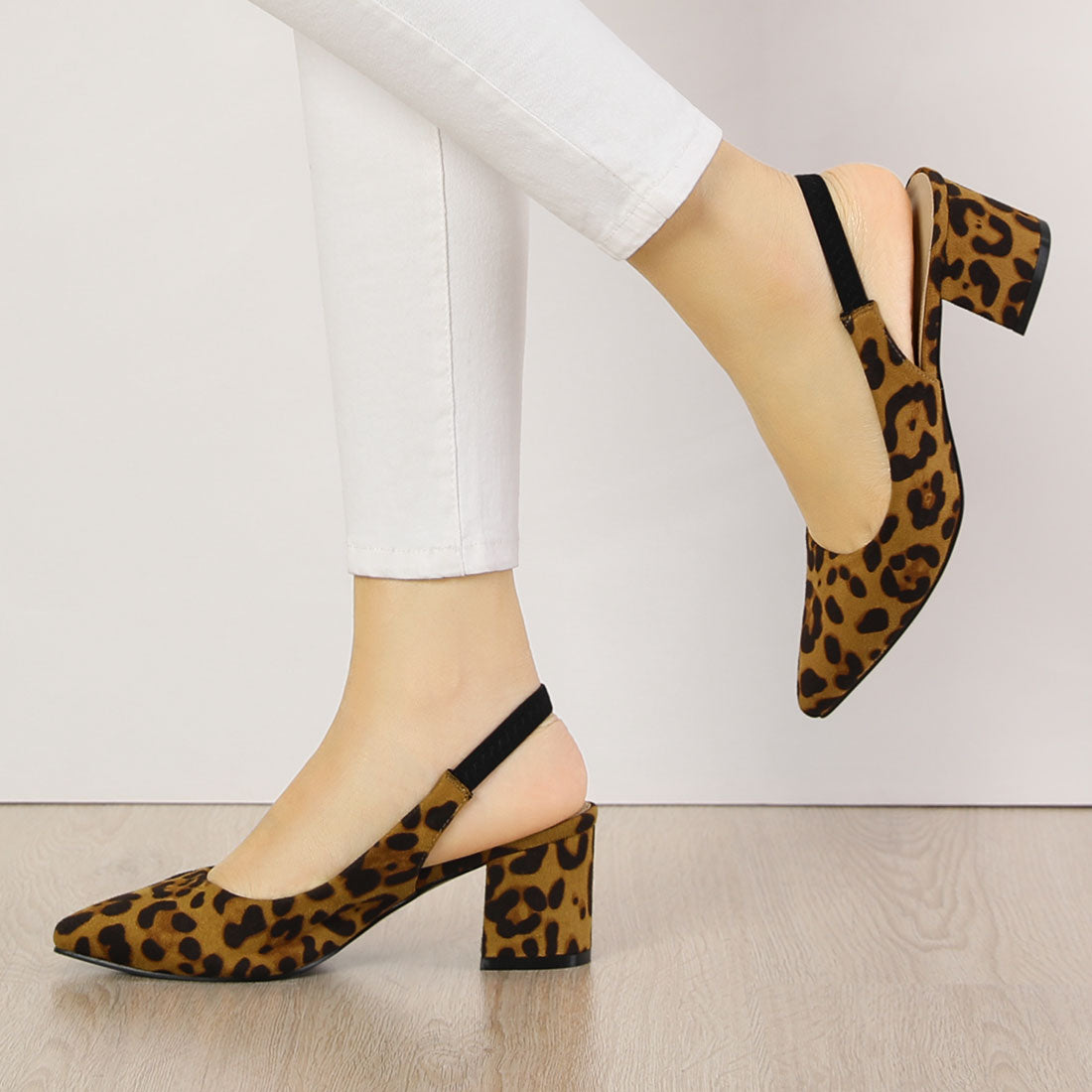 Zapatos de tacón de bloque con punta puntiaguda para mujer