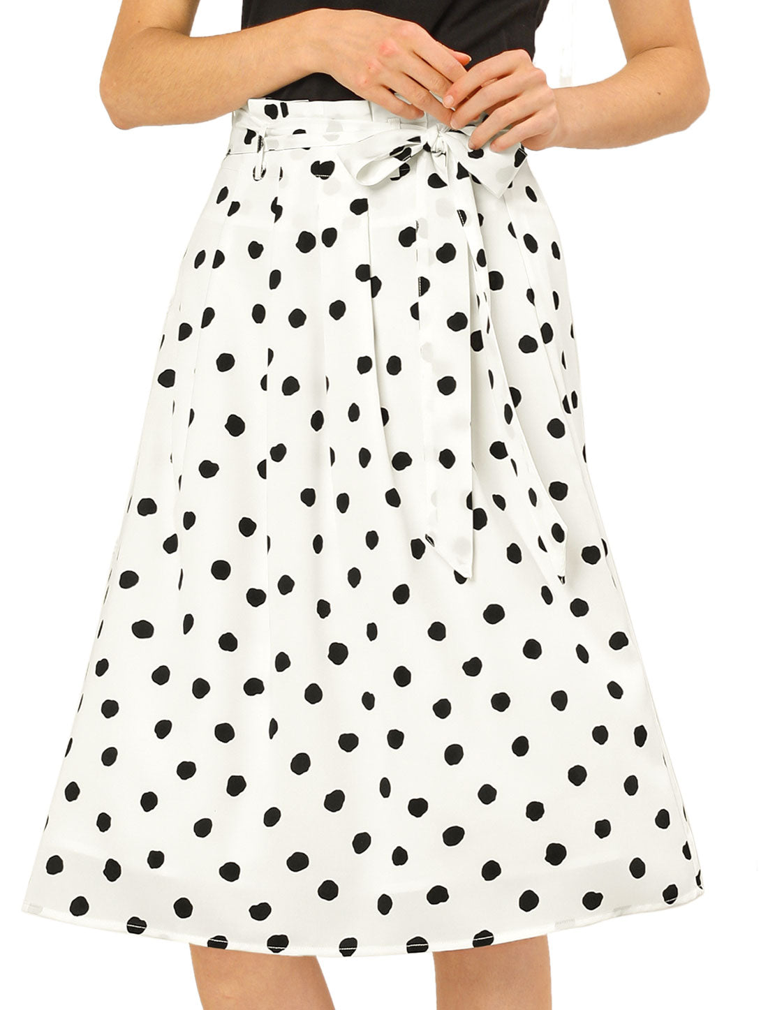 Women's Retro Belted Elastic High Waist A-Line Printed Midi Skirt