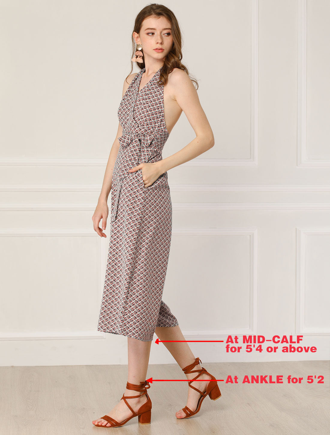 Women's Cropped Wide Leg Jumpsuit Halter Sleeveless Backless Plaid Tile Crop Jumpsuits