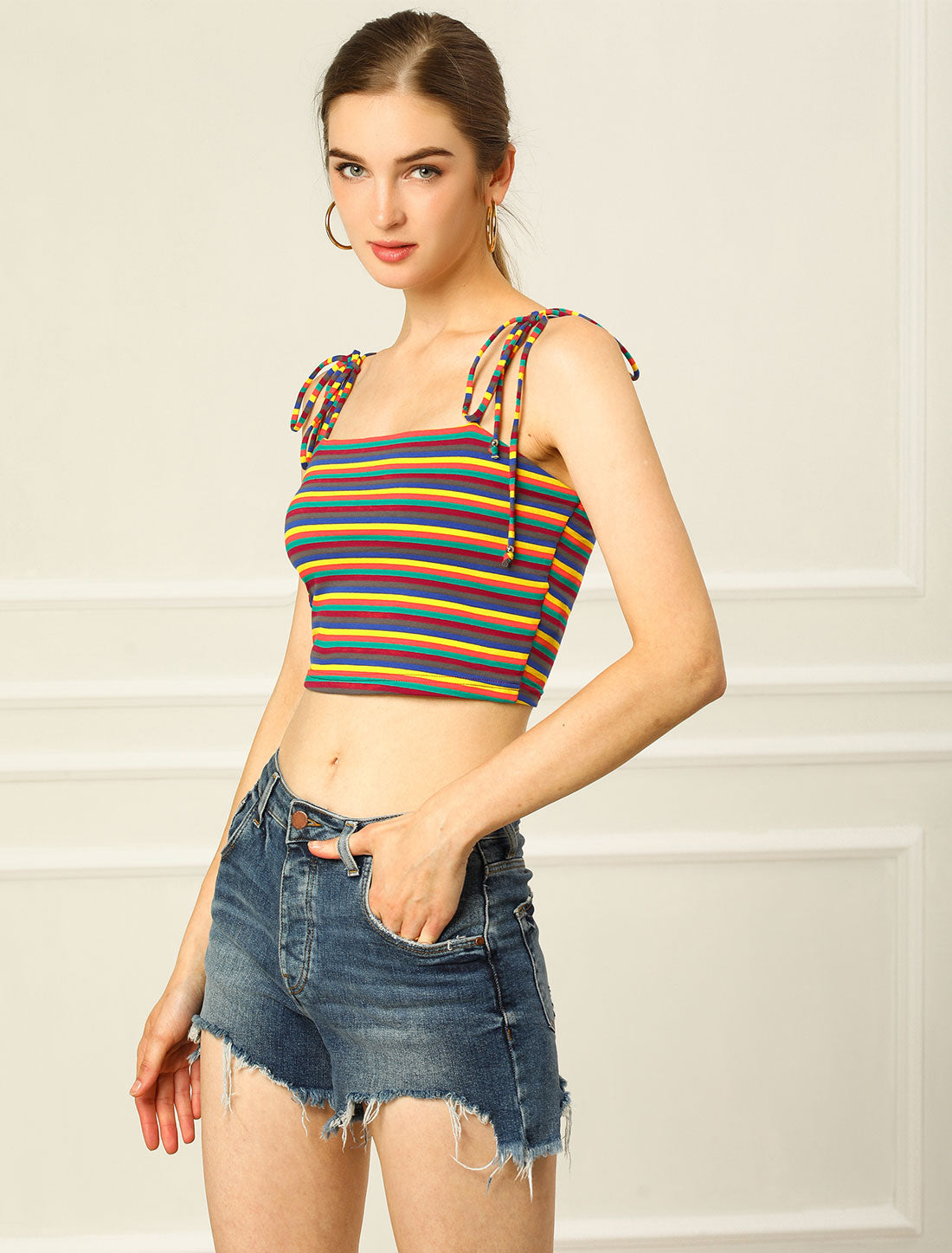 Women's Cami Tube Top Tie Spaghetti Straps Sleeveless Summer Crop Top