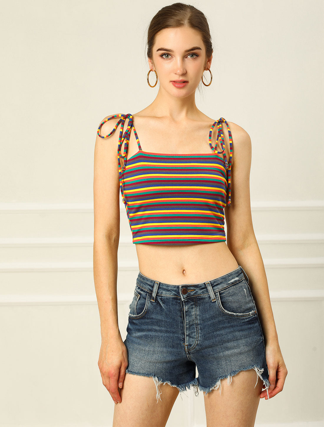 Women's Cami Tube Top Tie Spaghetti Straps Sleeveless Summer Crop Top