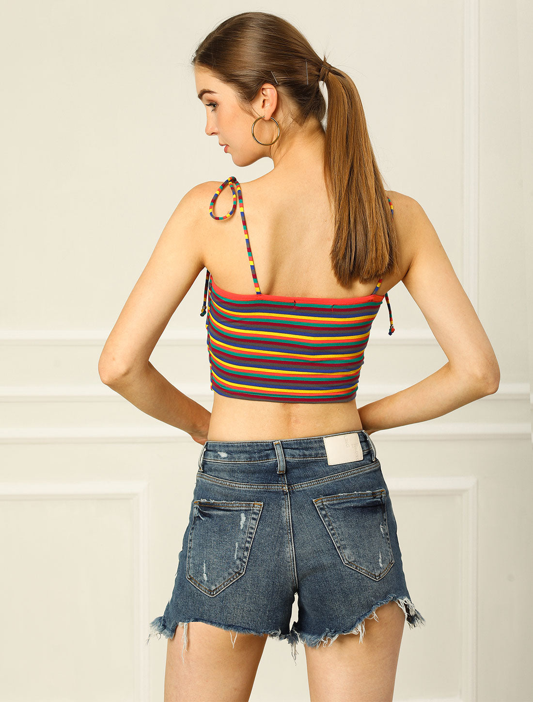 Women's Cami Tube Top Tie Spaghetti Straps Sleeveless Summer Crop Top