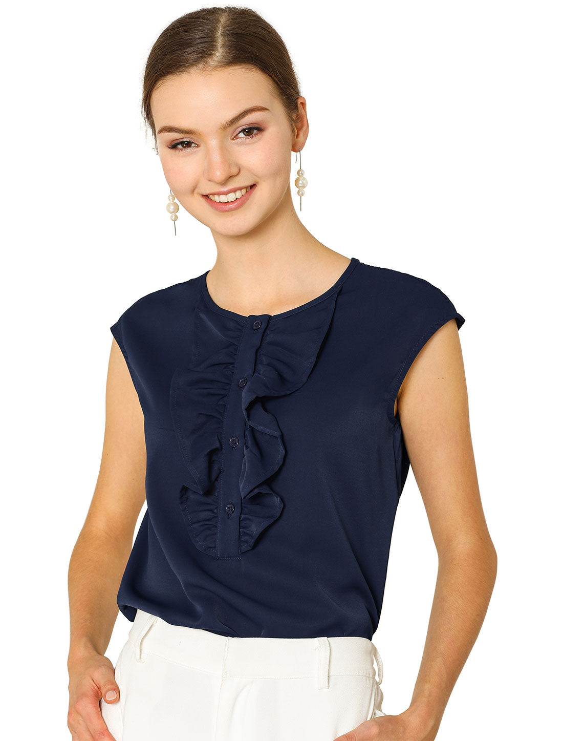 Women's Ruffled Sleeveless Blouse Chiffon Top