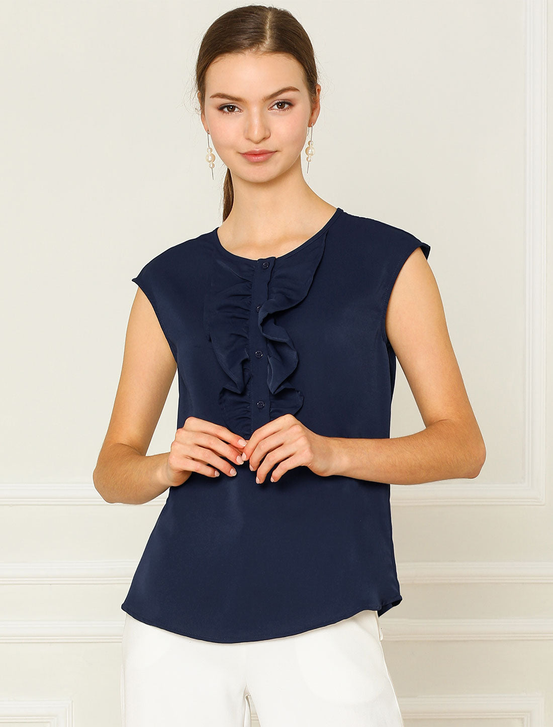 Women's Ruffled Sleeveless Blouse Chiffon Top