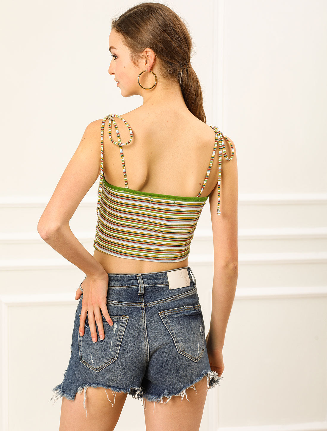Women's Cami Tube Top Tie Spaghetti Straps Sleeveless Summer Crop Top