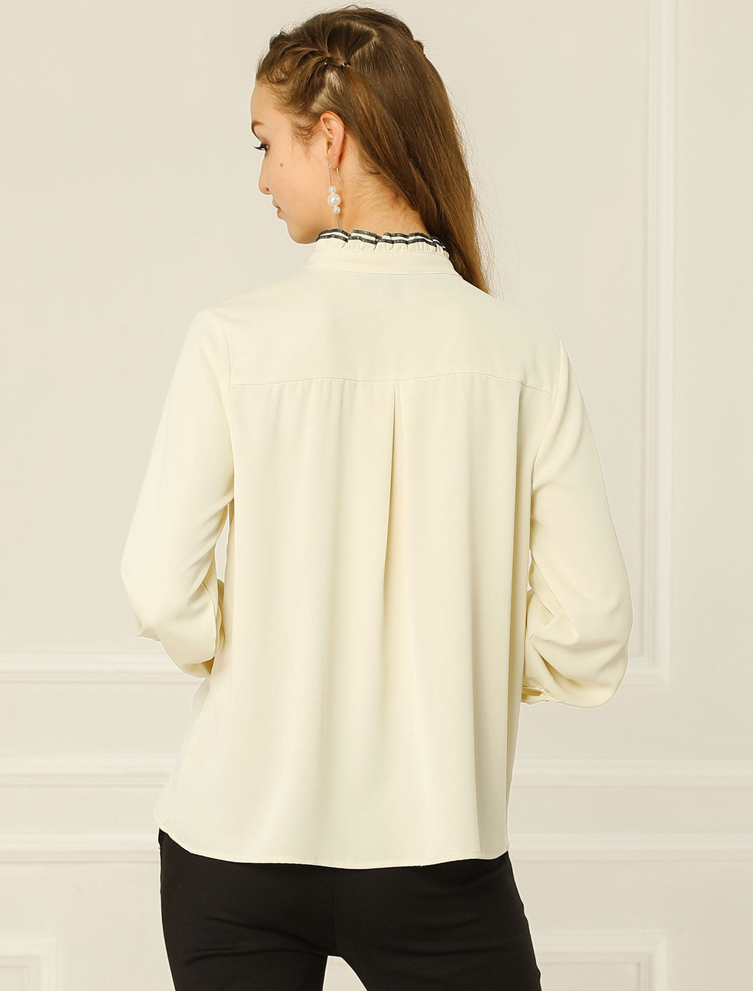 Women's Button Down Shirt Ruffled Stand Collar Chiffon Top