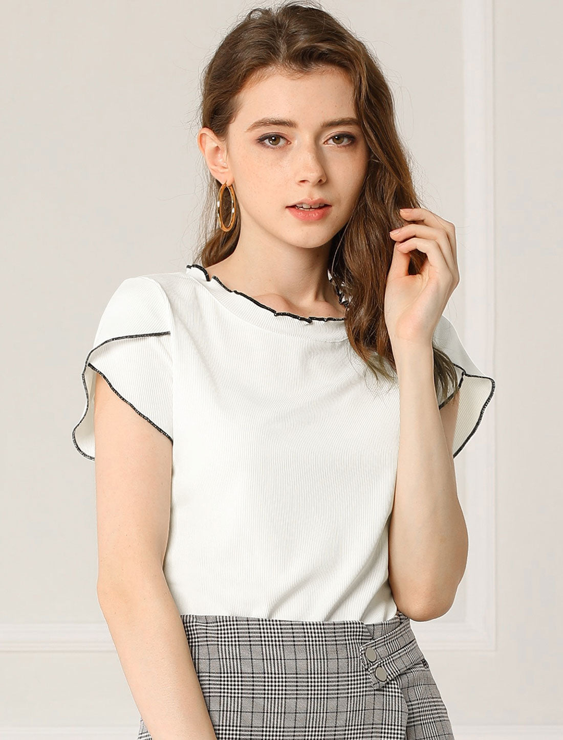 Women's Summer Tulip Sleeve Round Neck Knit Top