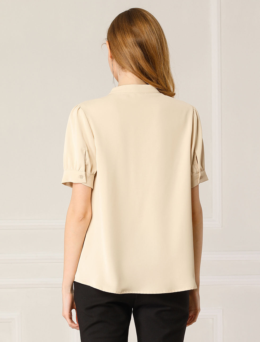 Women's Retrp Workwear Half Placket Puff Sleeve Ruffled Blouse Top