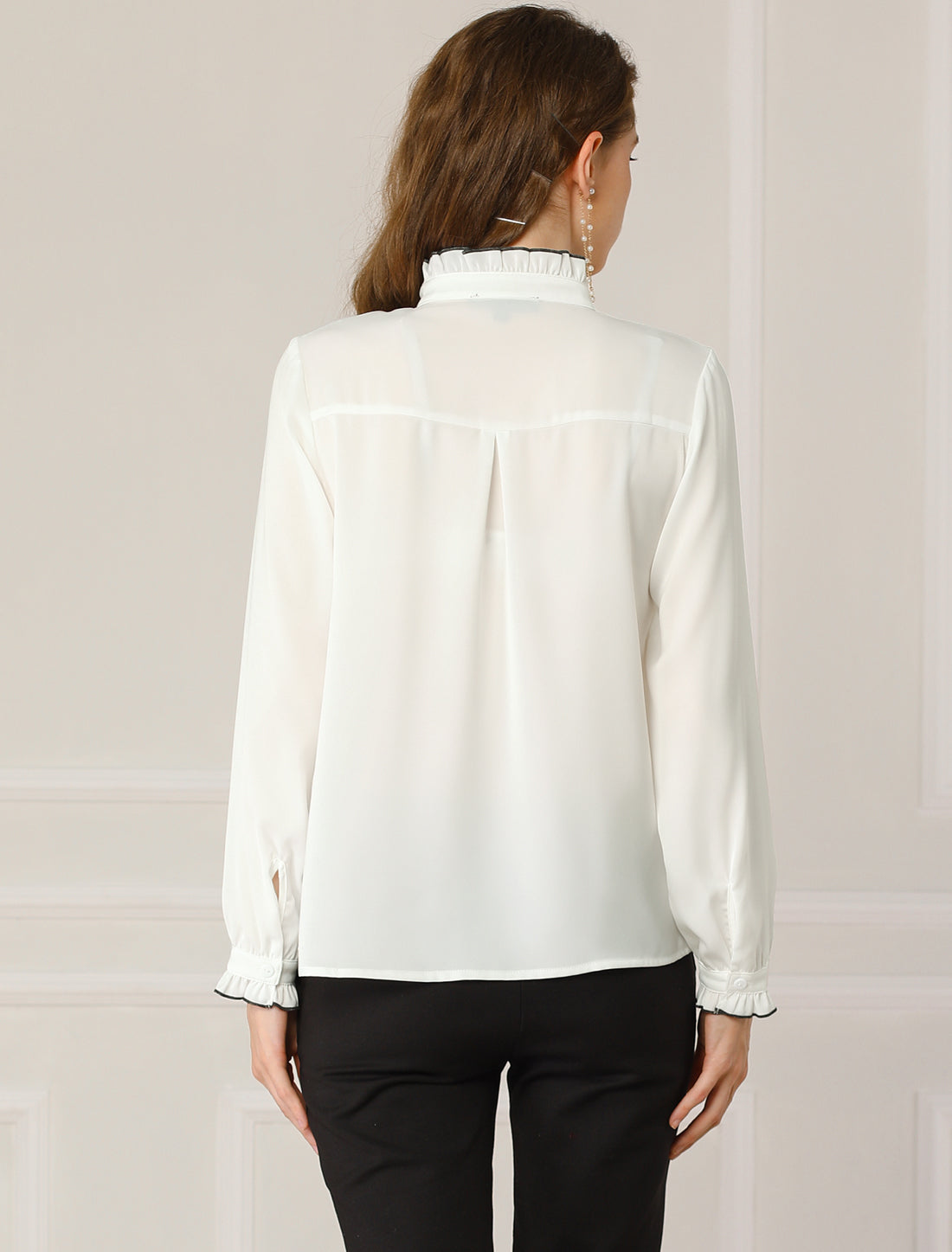 Women's Work Office Long Sleeve Chiffon Ruffled Collar Henley Blouse Shirt