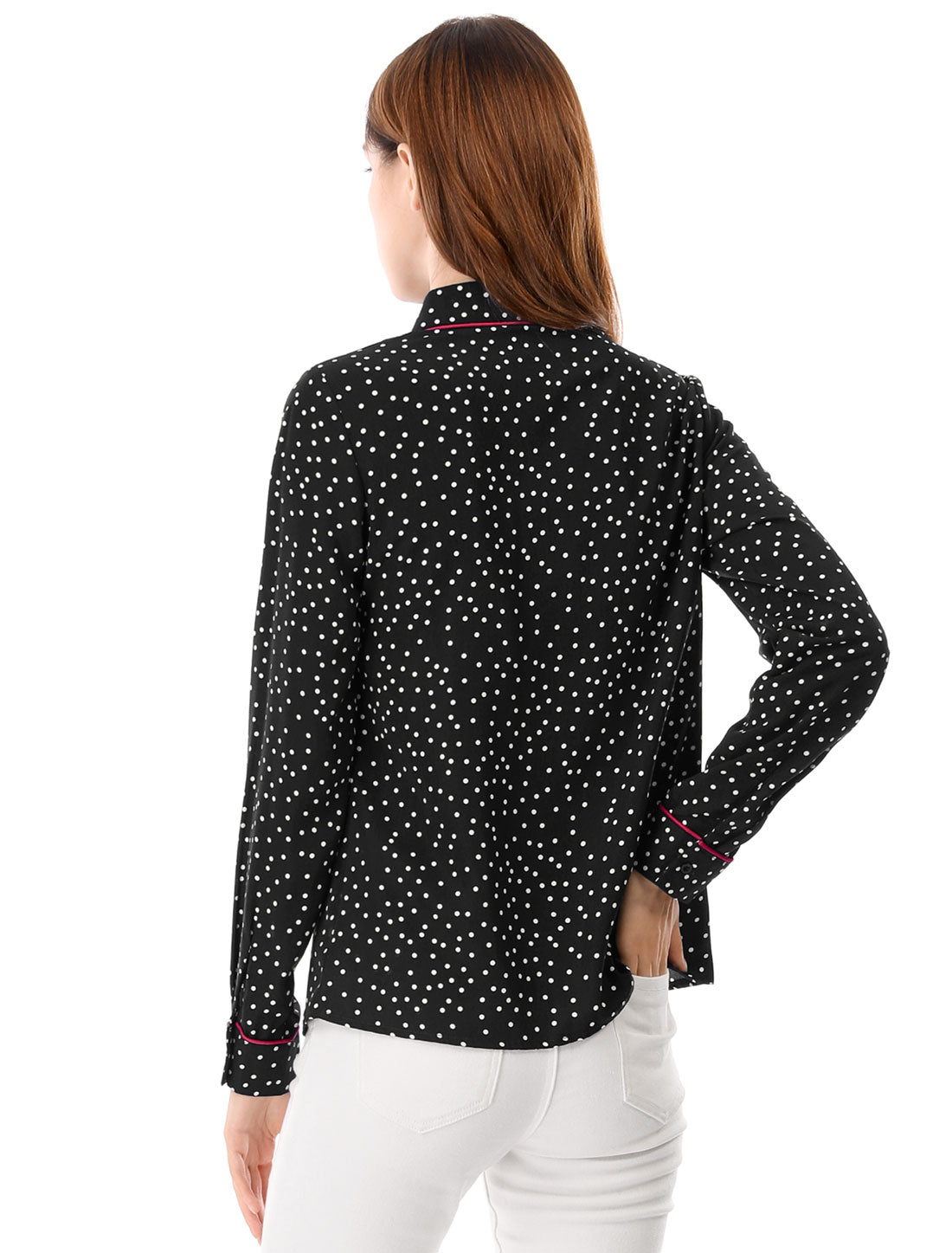 Women's Printed Long Sleeve Piped Button Down Office Shirt