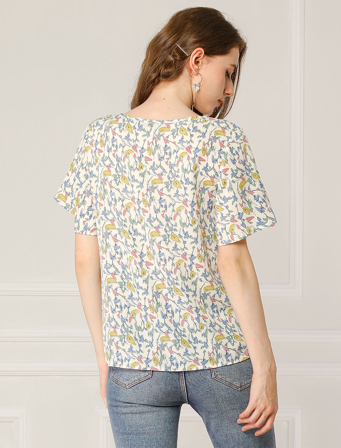 Women's Floral Chiffon Summer Flutter Sleeve Blouse