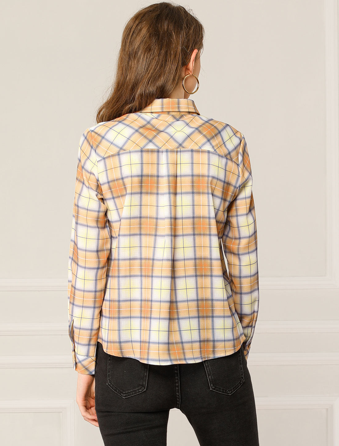 Women's Casual Long Sleeves Button Up Plaid Shirt