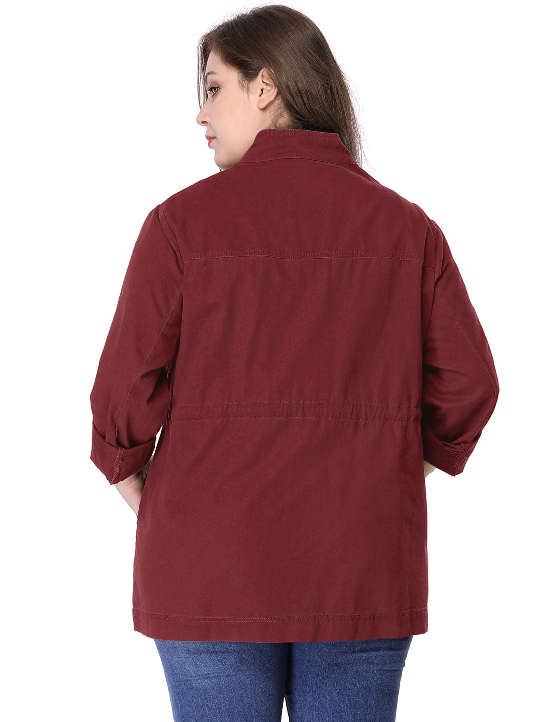 Women's Plus Size Jackets Lightweight Anorak Drawstring Utility Jacket with Pockets