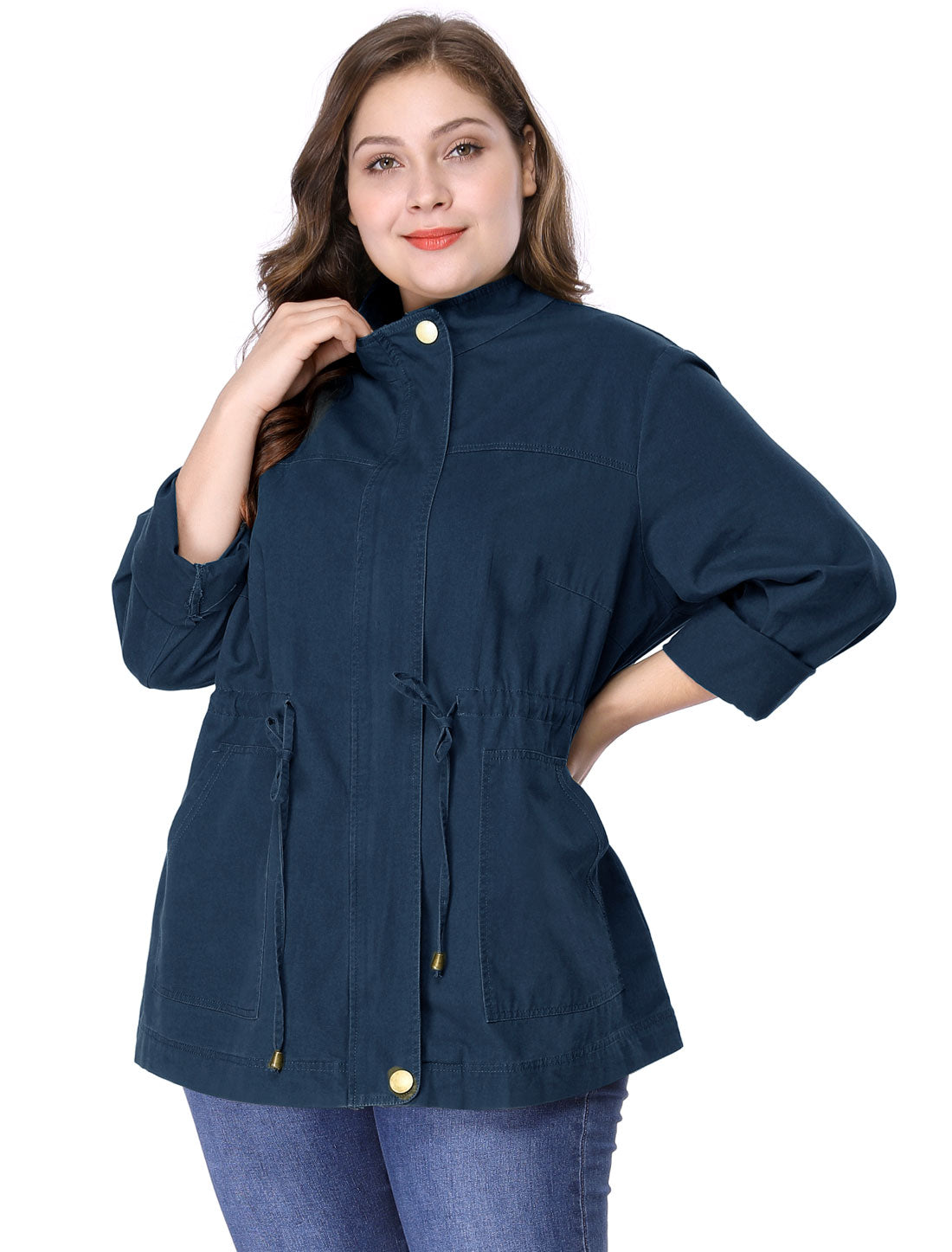 Women's Plus Size Jackets Lightweight Anorak Drawstring Utility Jacket with Pockets