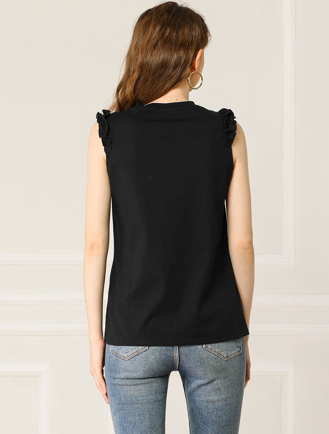 Women's Ruffle Trim Casual Tank Top Sleeveless Cotton Vest