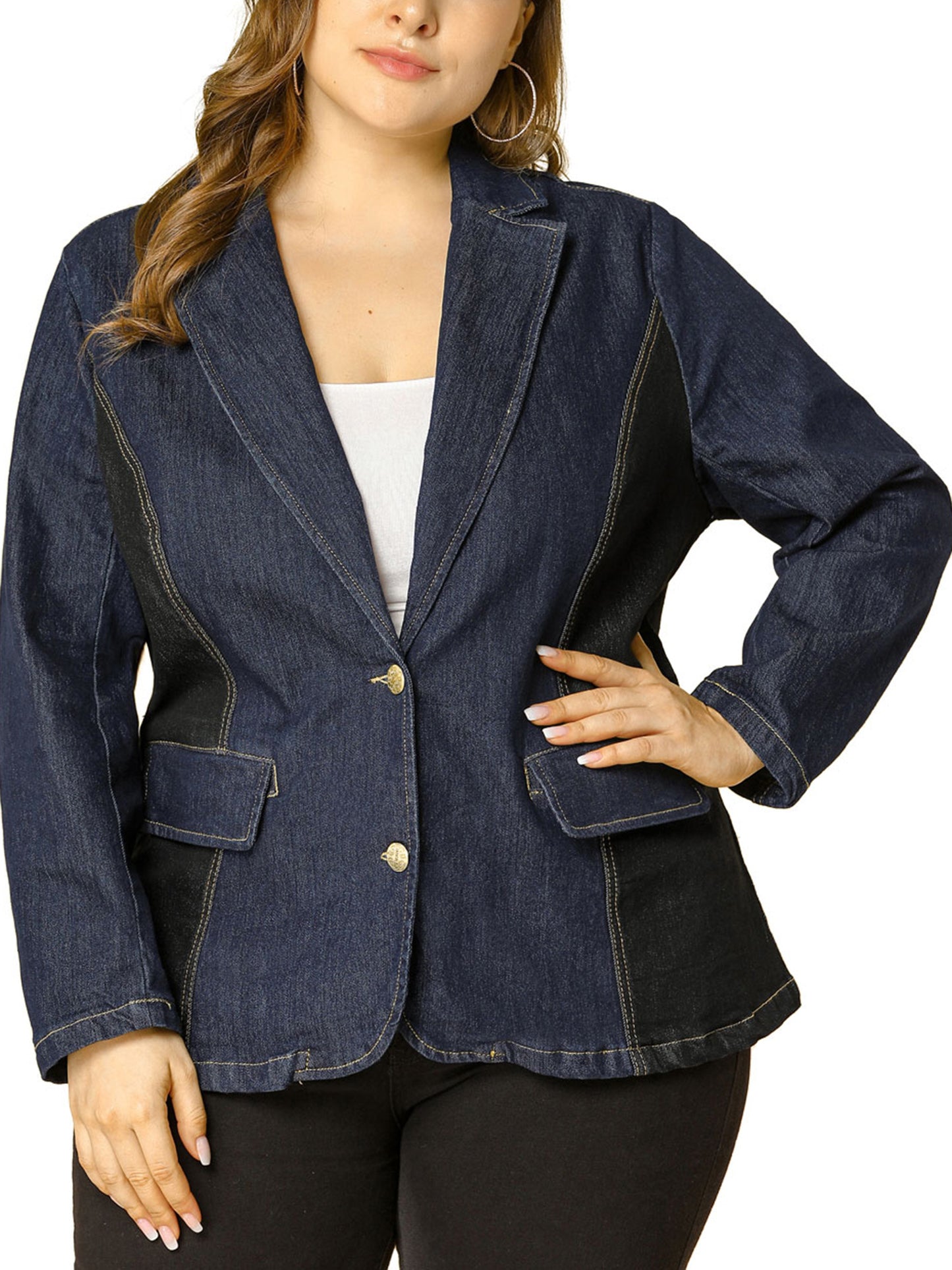 Women's Plus Size Denim Jackets Elegant Jean Lapel Work Blazers