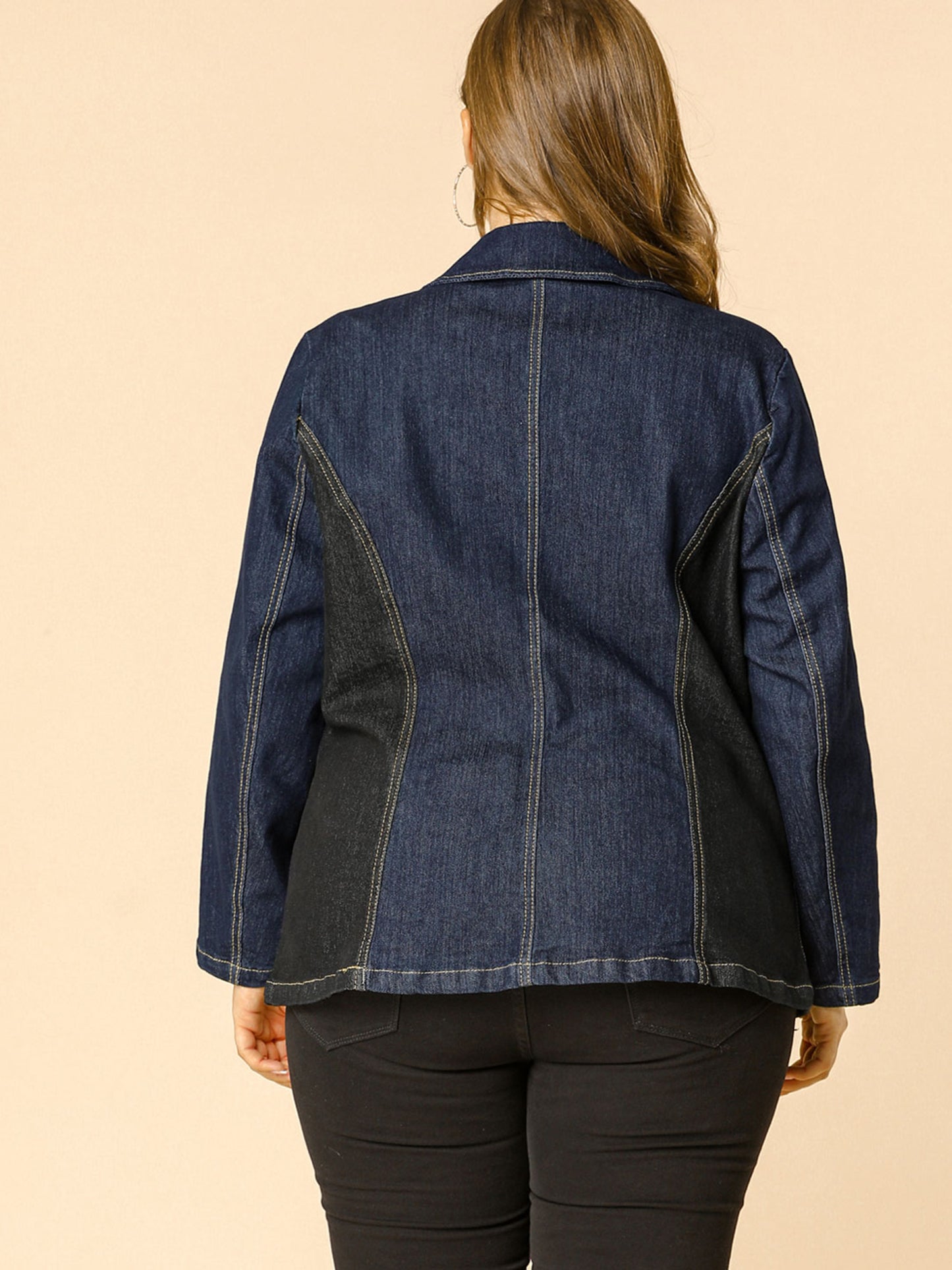 Women's Plus Size Denim Jackets Elegant Jean Lapel Work Blazers