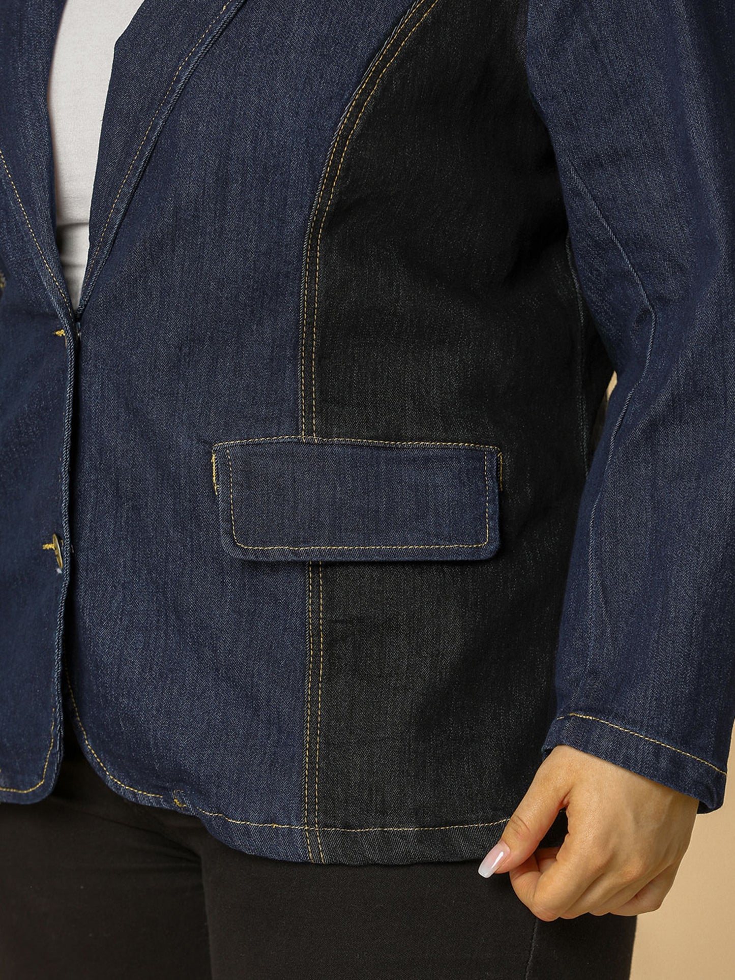 Women's Plus Size Denim Jackets Elegant Jean Lapel Work Blazers