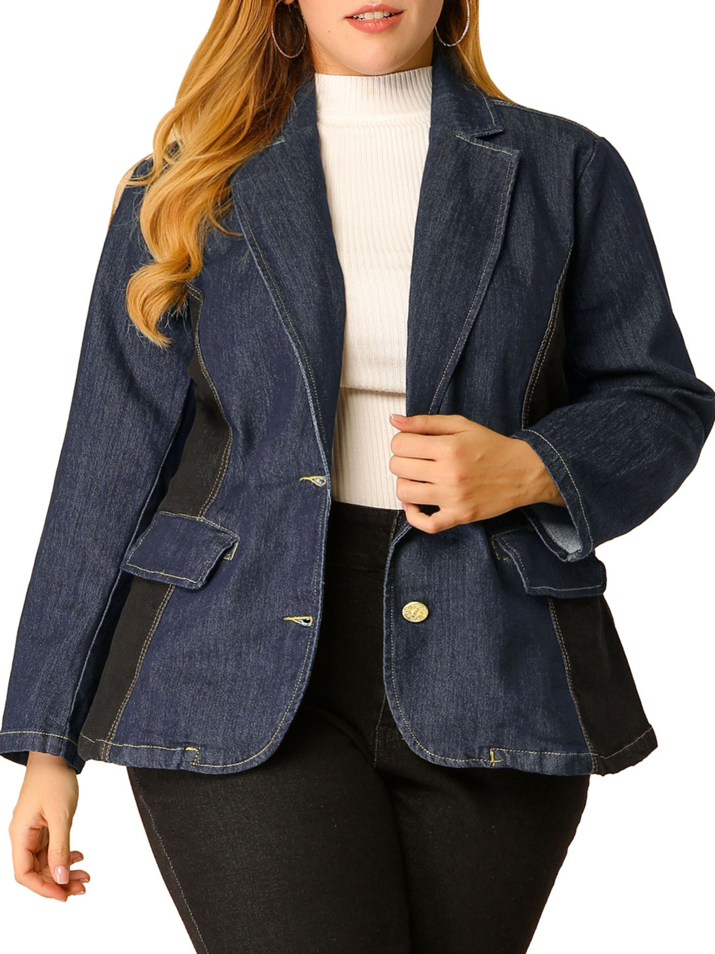 Women's Plus Size Denim Jackets Elegant Jean Lapel Work Blazers