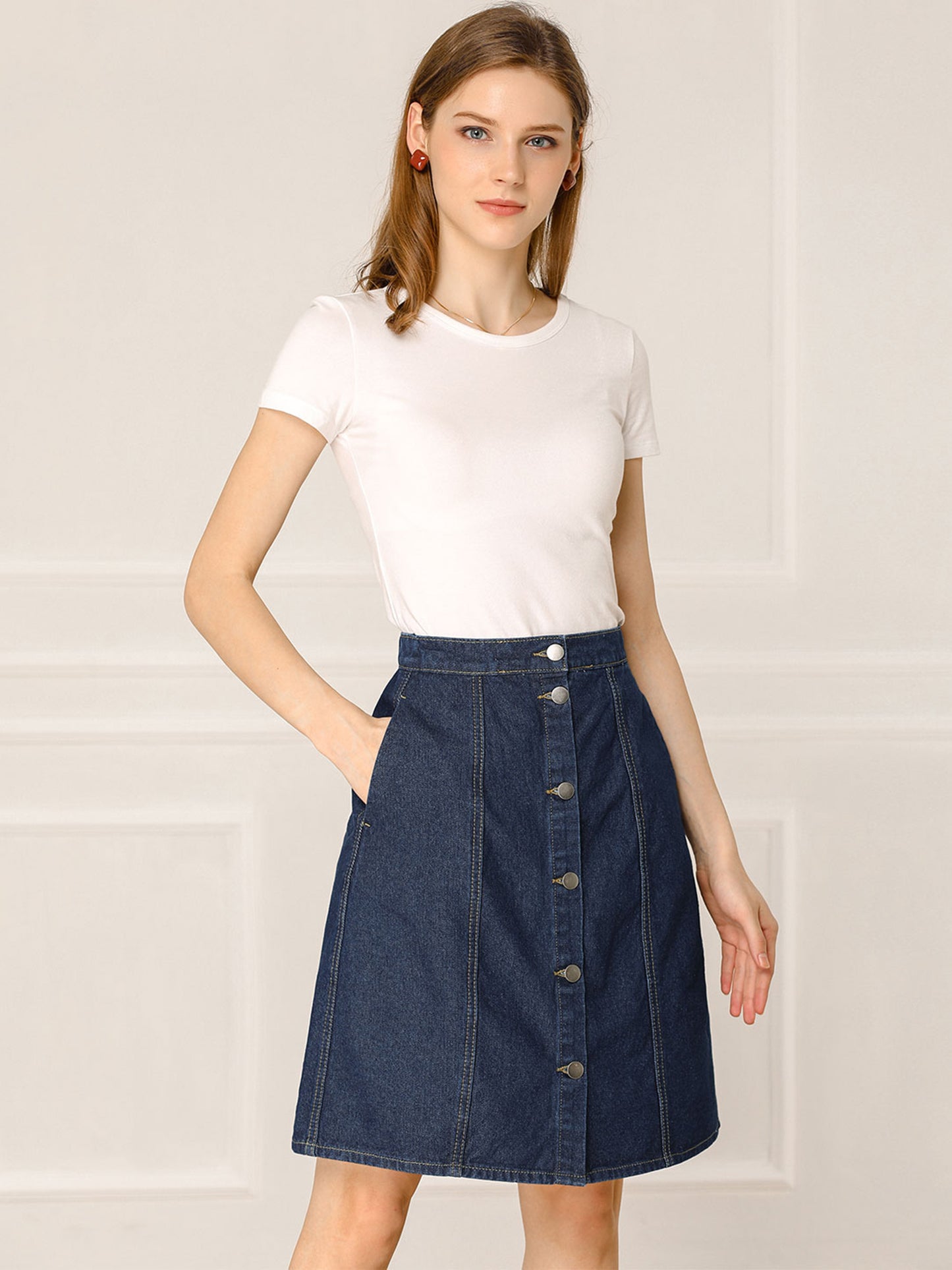 Women's Denim Skirts Summer Casual A-Line Short Button Down Jean Skirt (Available in Plus Size)