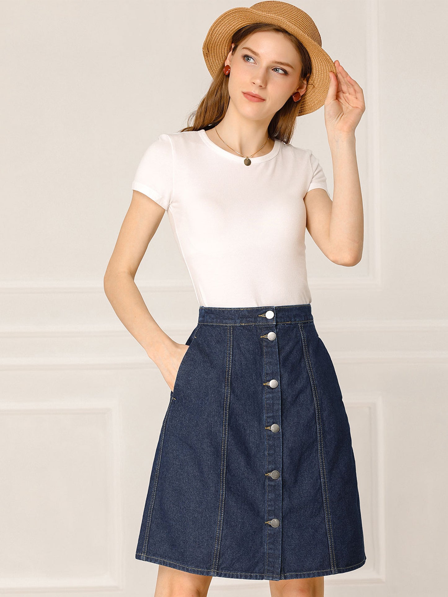 Women's Denim Skirts Summer Casual A-Line Short Button Down Jean Skirt (Available in Plus Size)