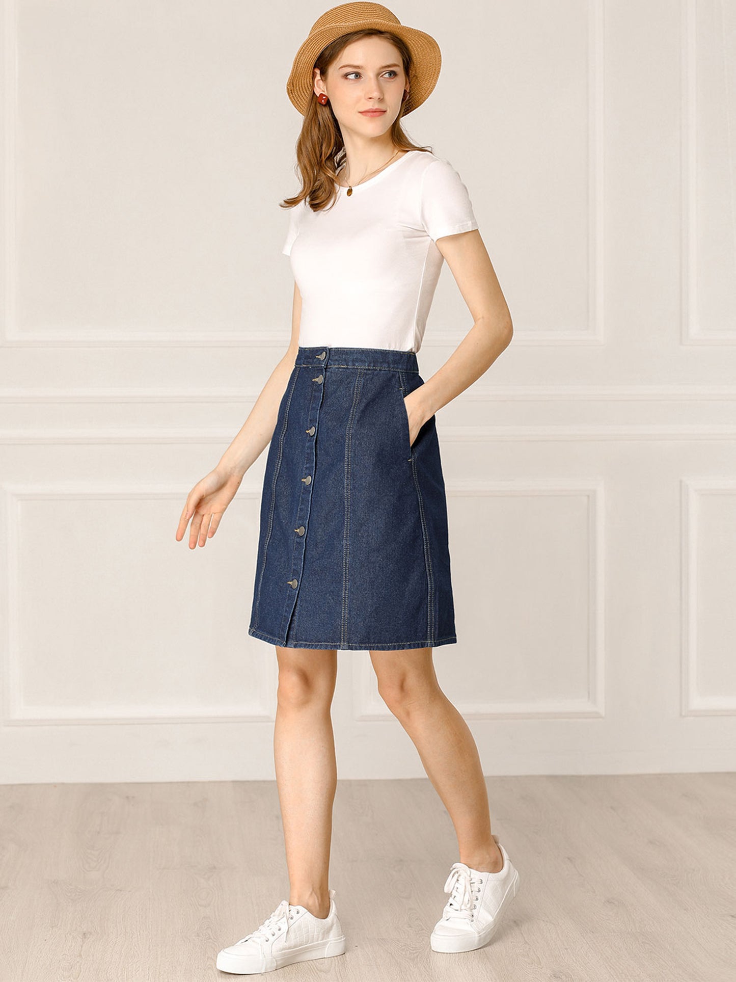Women's Denim Skirts Summer Casual A-Line Short Button Down Jean Skirt (Available in Plus Size)