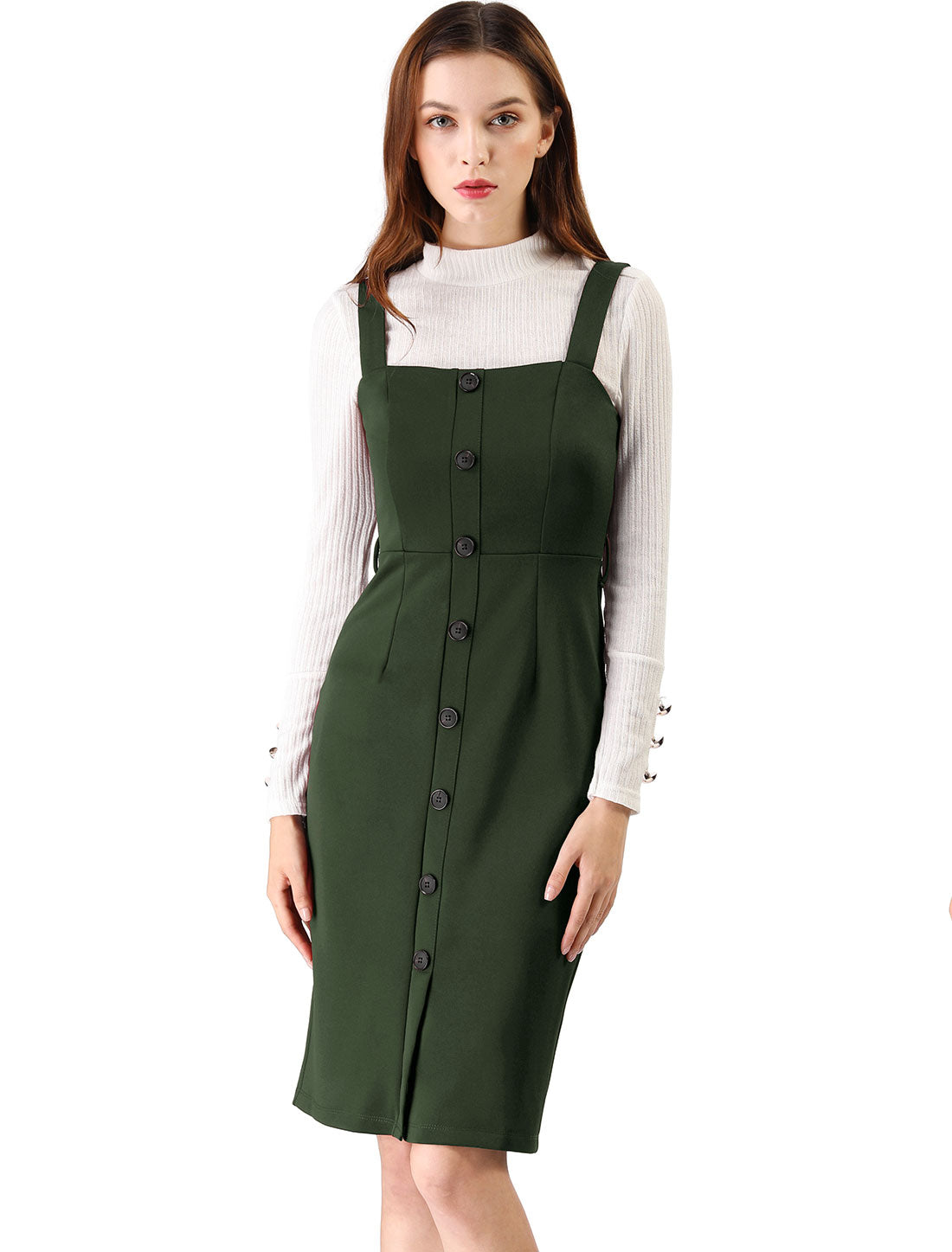 Women's Button Front Bodycon Sleeveless Belt Staps Tank Dress