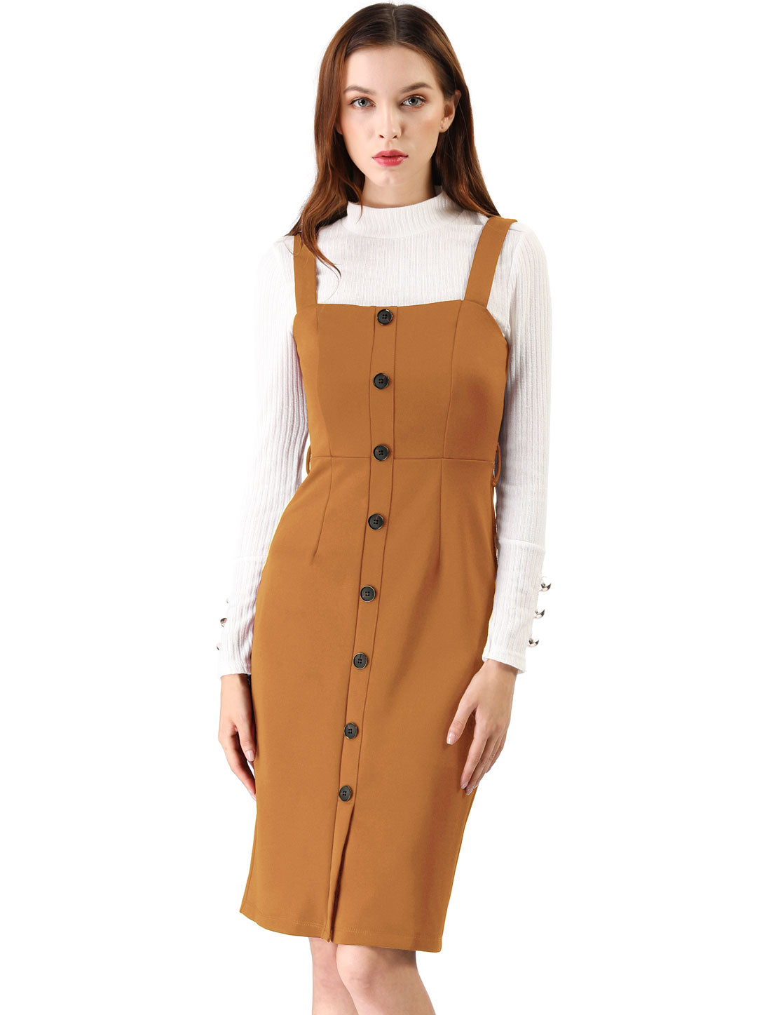Women's Button Front Bodycon Sleeveless Belt Staps Tank Dress