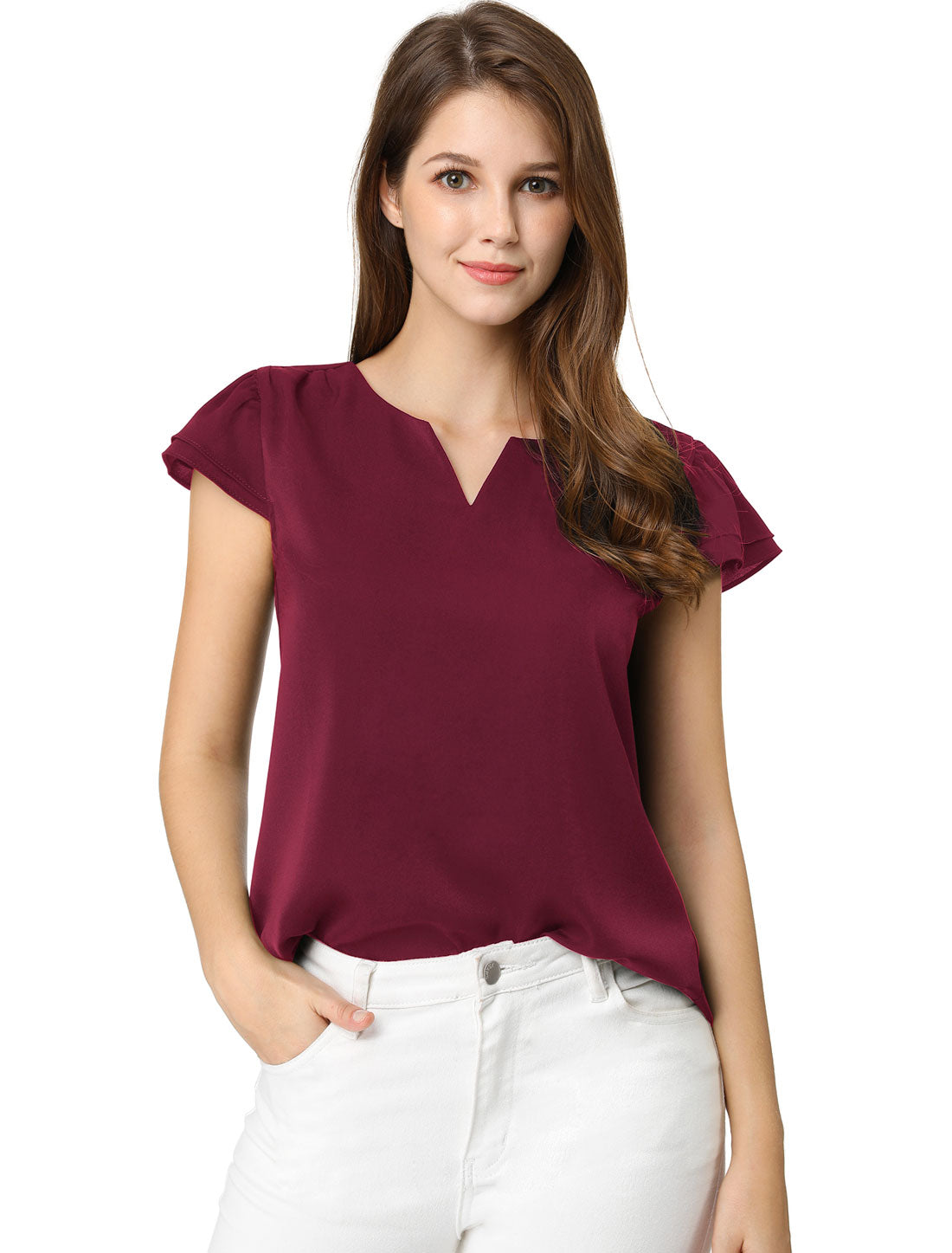 Women's Cap Sleeve Top Work Business Casual Plain Blouse