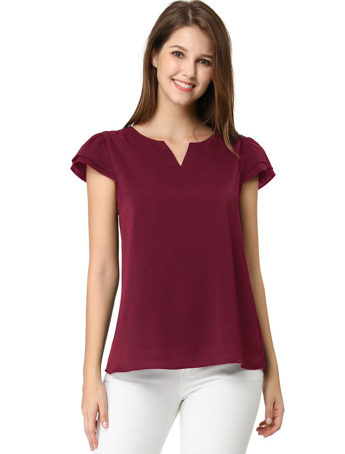 Women's Cap Sleeve Top Work Business Casual Plain Blouse