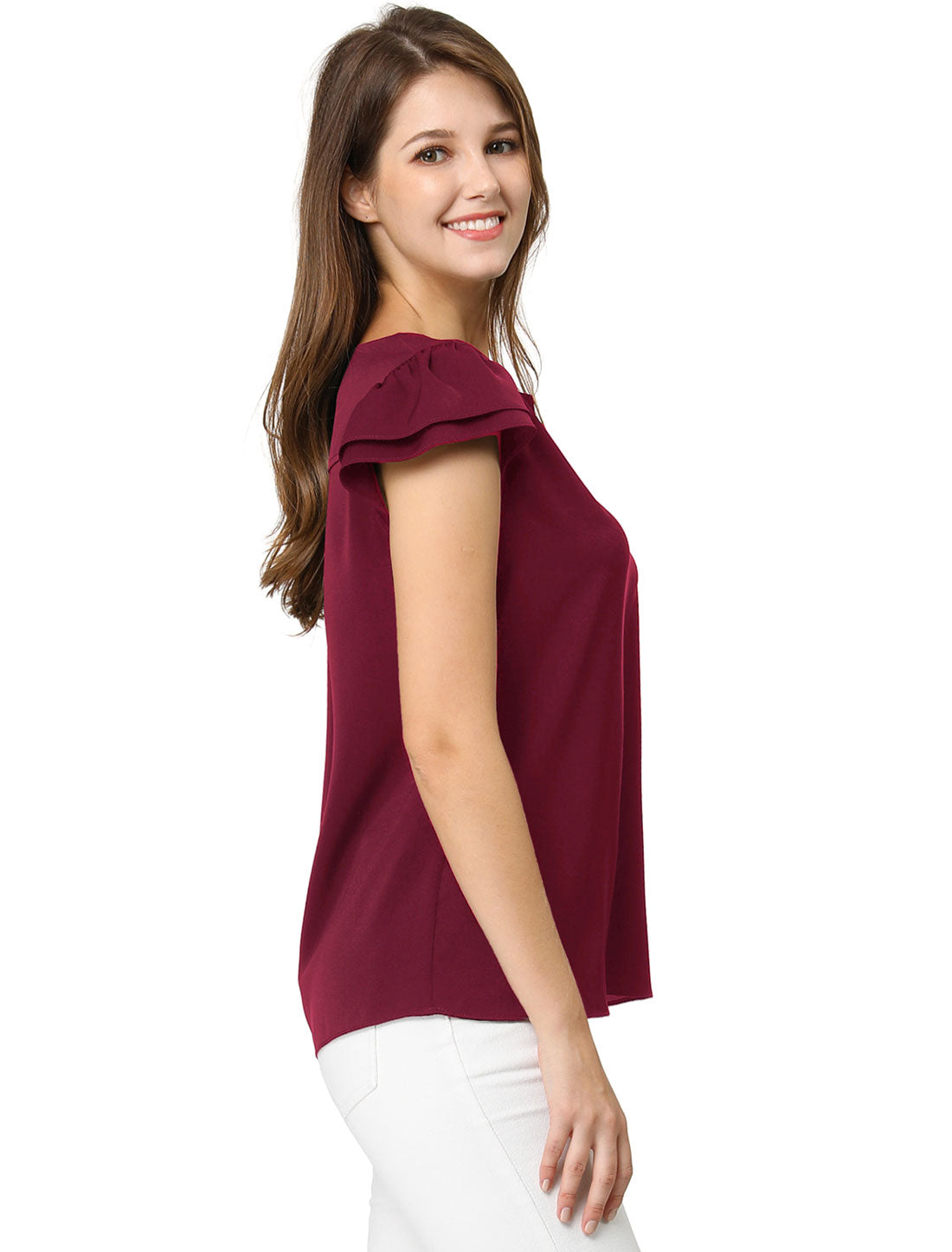 Women's Cap Sleeve Top Work Business Casual Plain Blouse